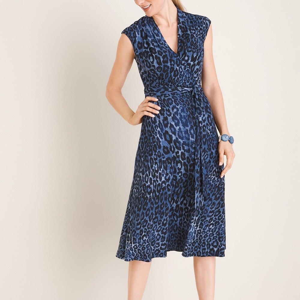 London times Blue Leopard-Print Dress